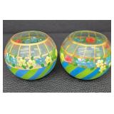 Mackenzie-Childs Tattersall Globe Vases - Hand Painted Pair