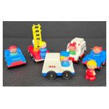 Vintage Fisher-Price Little People Service Vehicles & 1976 Kenner Tree Tots Fireman Figure