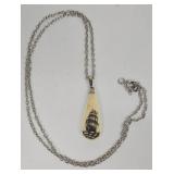 Ivory Howlite Dagger Bead Necklace With Ship Pendant, 17-Inch Silver-Tone Chain
