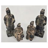 Terracotta Warrior Figures - 4 Vintage Statues, Tallest 4 in, One Hat Chipped