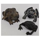 Three Metal Frog Sculptures - Vintage Garden Decor (Lot of 3)