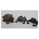 Three Metal Frog Sculptures - Vintage Garden Decor (Lot of 3)