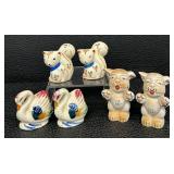Vintage Ceramic Salt & Pepper Shaker Set - 3 in Tall - Ducks & Cats (6 pcs)