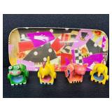 Mackenzie-Childs Tray with 4 Animal Themed Hand-Painted Wooden Napkin Rings