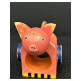 Mackenzie-Childs Tray with 4 Animal Themed Hand-Painted Wooden Napkin Rings