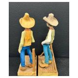Pair of Hand-Carved Cowboy Figurines