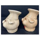 Vintage Mid Century Ceramic Pig Head Salt & Pepper Shakers - 4 in Tall, Missing Stoppers