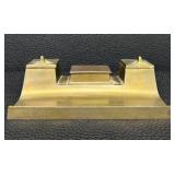 Vintage Brass Desk Inkstand with Dual Inkwells & Pounce Pot