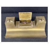Vintage Brass Desk Inkstand with Dual Inkwells & Pounce Pot