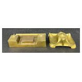 Vintage Brass Desk Inkstand with Dual Inkwells & Pounce Pot