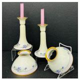 Antique Hand Painted T & V Limoges France Floral Porcelain Candlesticks & Vases