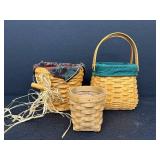 Set of Three Collectible Handcrafted Longaberger Baskets including a Longaberger 2002 Autumn Pail Basket