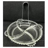 Vintage Candlewick Pattern Four Part Divided Relish Dish and Tongs