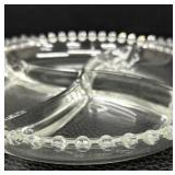 Vintage Candlewick Pattern Four Part Divided Relish Dish and Tongs