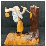 Hand-Carved Wooden Figurines Set includes Rustic Lumberjack Scene