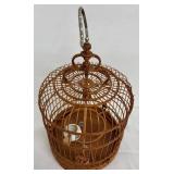 Vintage Chinese Bamboo Birdcage with Porcelain Feed Bowls