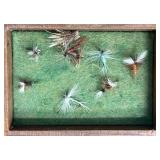 Wooden Box and Fly Box including Assortment Fishing Flies