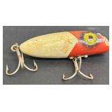 Three Vintage Fishing Lures & Silver Piece - Wood Bobber & Patent Device