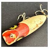 Three Vintage Fishing Lures & Silver Piece - Wood Bobber & Patent Device