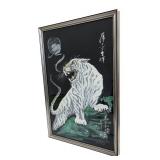 Vintage Gin Foon Mack Tiger Painting - Framed on Black with Calligraphy
