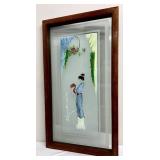 Hand Painted Geisha Frosted Glass Wood-Framed Glass Panel