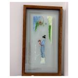 Hand Painted Geisha Frosted Glass Wood-Framed Glass Panel