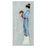 Hand Painted Geisha Frosted Glass Wood-Framed Glass Panel