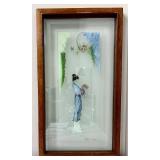 Hand Painted Geisha Frosted Glass Wood-Framed Glass Panel