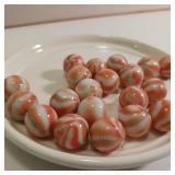 Large Lot of Antique Vintage Flame Orange Swirl Old Glass Marbles