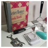 Better Homes and Gardens Vintage Cook Book and lot of Kitchen Utensils