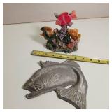 Faux fish and corral display with heavy metal Walleye