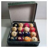 Vintage Billiard Balls, complete, in original package/holder.  Includes cue ball