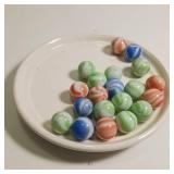 Vintage Glass marbles, 20pc, mixed colors, orange, blue, green