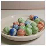 Vintage Glass marbles, 20pc, mixed colors, orange, blue, green