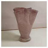 Beautiful Lavender/Amethyst Swung Glass vase with white fruit detail. Approx 6' tall. Hand blown glass.