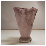Beautiful Lavender/Amethyst Swung Glass vase with white fruit detail. Approx 6' tall. Hand blown glass.