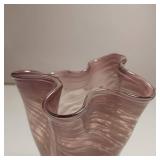 Beautiful Lavender/Amethyst Swung Glass vase with white fruit detail. Approx 6' tall. Hand blown glass.