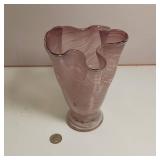 Beautiful Lavender/Amethyst Swung Glass vase with white fruit detail. Approx 6' tall. Hand blown glass.