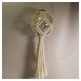 White cotton macrame - 3' clear glass bulb ornament