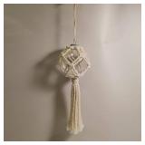 White cotton macrame - 3' clear glass bulb ornament