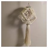 White cotton macrame - 3' clear glass bulb ornament