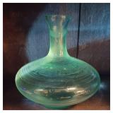 Lot of 2 UV reactive items:  exquisite antique cut glass hair receiver boasts a Victorian style and a Vintage Blue Italian Glass Decanter
