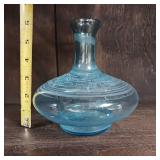 Lot of 2 UV reactive items:  exquisite antique cut glass hair receiver boasts a Victorian style and a Vintage Blue Italian Glass Decanter