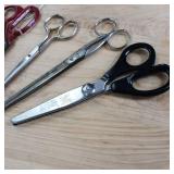 Vintage metal scissors, fabric pinking shears and Pin-it skirt marker.