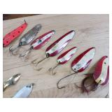 Dardevle Lot + copper weedless 'Dardevlet', Multiple 'Dardevlet' various styles, Dardevle's 'IMP', Cop E-cat Jr 7500, and extras.