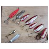 Dardevle Lot + copper weedless 'Dardevlet', Multiple 'Dardevlet' various styles, Dardevle's 'IMP', Cop E-cat Jr 7500, and extras.