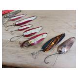 Dardevle Lot + copper weedless 'Dardevlet', Multiple 'Dardevlet' various styles, Dardevle's 'IMP', Cop E-cat Jr 7500, and extras.