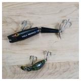 Vintage Heddon Tiny Tad - Tadpolly fishing lure, & Hula Hoople two part lure.