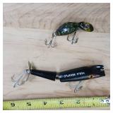 Vintage Heddon Tiny Tad - Tadpolly fishing lure, & Hula Hoople two part lure.