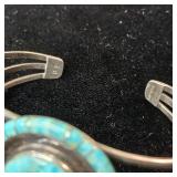 20.49g (including stones/inlay). Extreme Checkerboard Turquoise Inlay Zuni/ Navajo Native American Jewelry Silver Bracelet. .925 stamped PE.